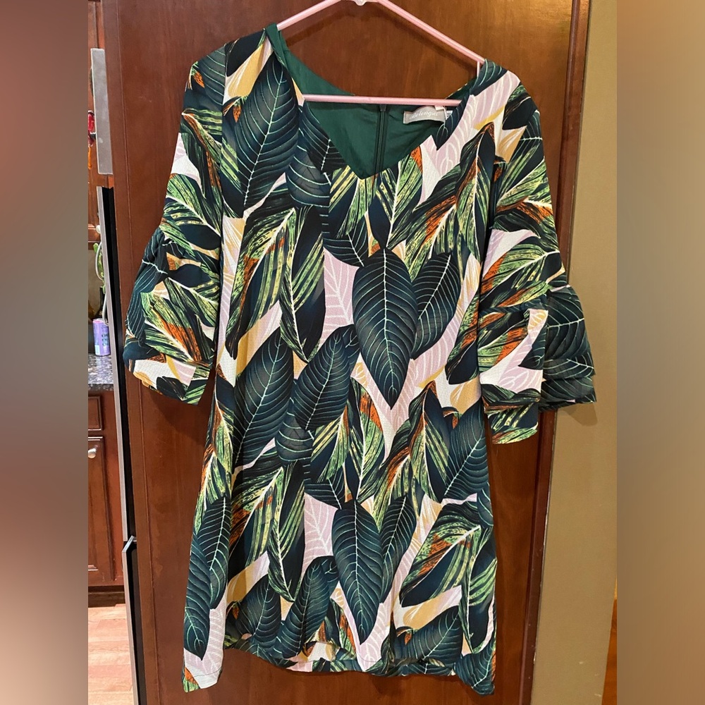 Women's Green Leaf Print Midi Dress